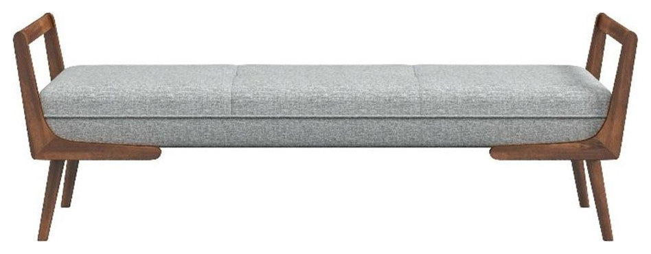 Poppy Mid-Century Modern Rectangular Fabric Upholstered Bench in Gray