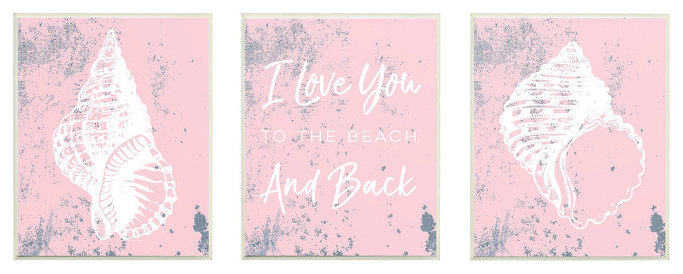 Stupell Ind. Love You To The Beach Pink Wall Plaque Set, 3pc, each 10 x 15