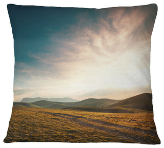 Pathway Over Mountains At Sunset Landscape Printed Throw Pillow, 18"x18"