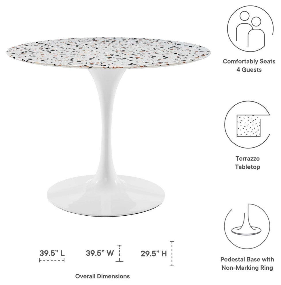 40" Dining Table, Round, White, Wood, Metal, Modern, Bistro Hospitality