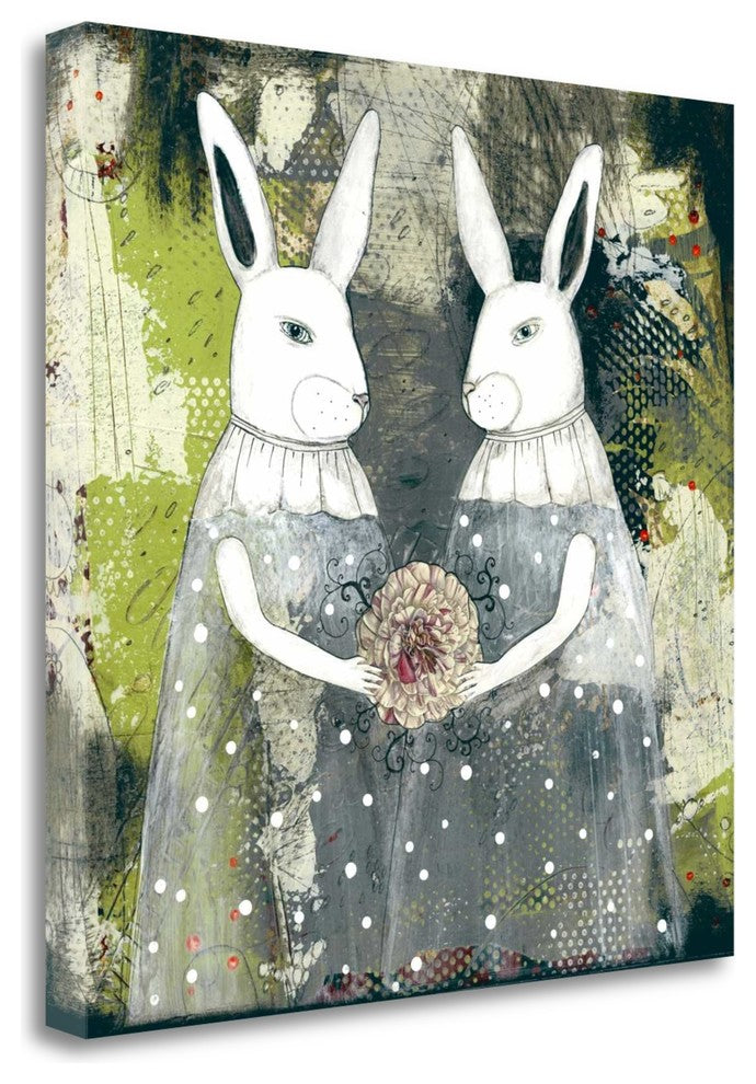 "Rabbits And A Flower" By Sarah Ogren, Giclee Print on Gallery Wrap Canvas