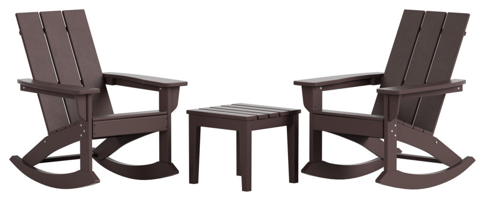 WestinTrends 3PC Outdoor Patio Adirondack Rocking Chair, Side Table Set, Dark Brown