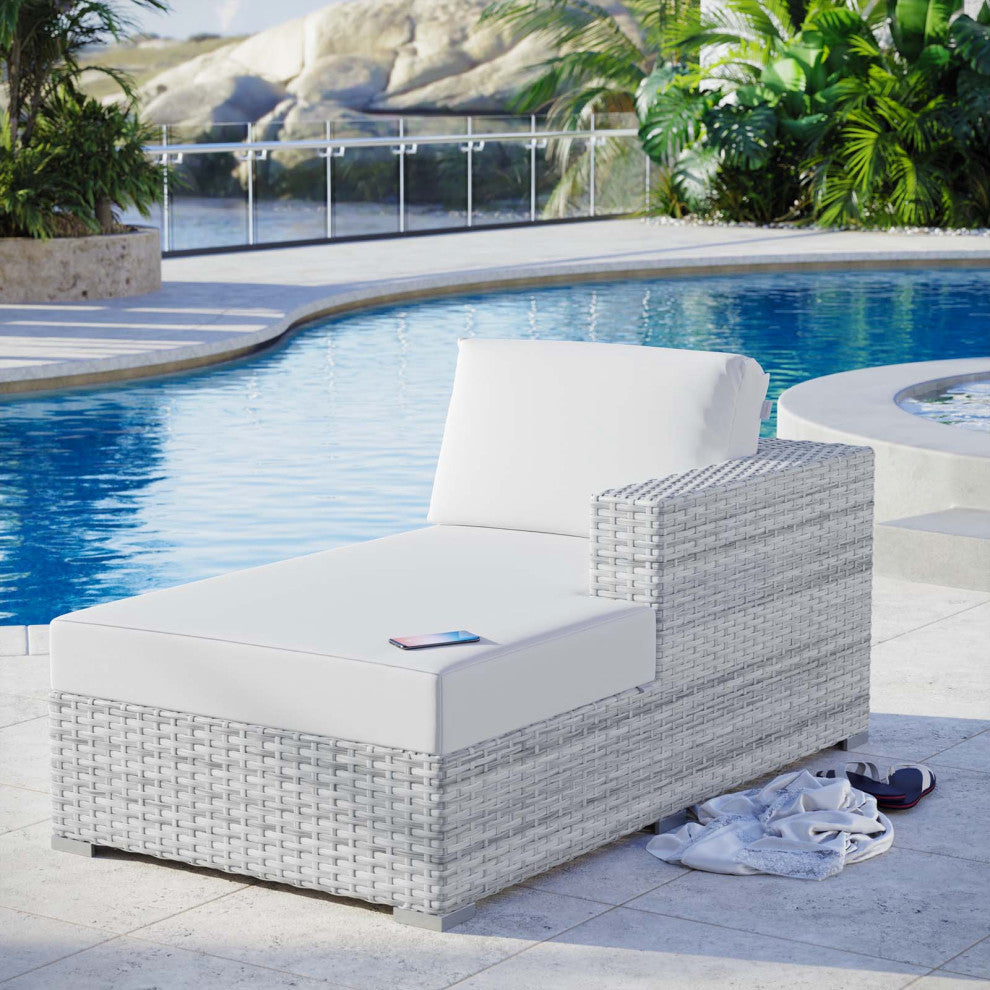 Lounge Chair Chaise, Rattan, Wicker, Gray White, Modern, Outdoor Patio Cafe