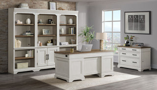 Drake 76" Tall Bunching Bookcase, Rustic White and French Oak