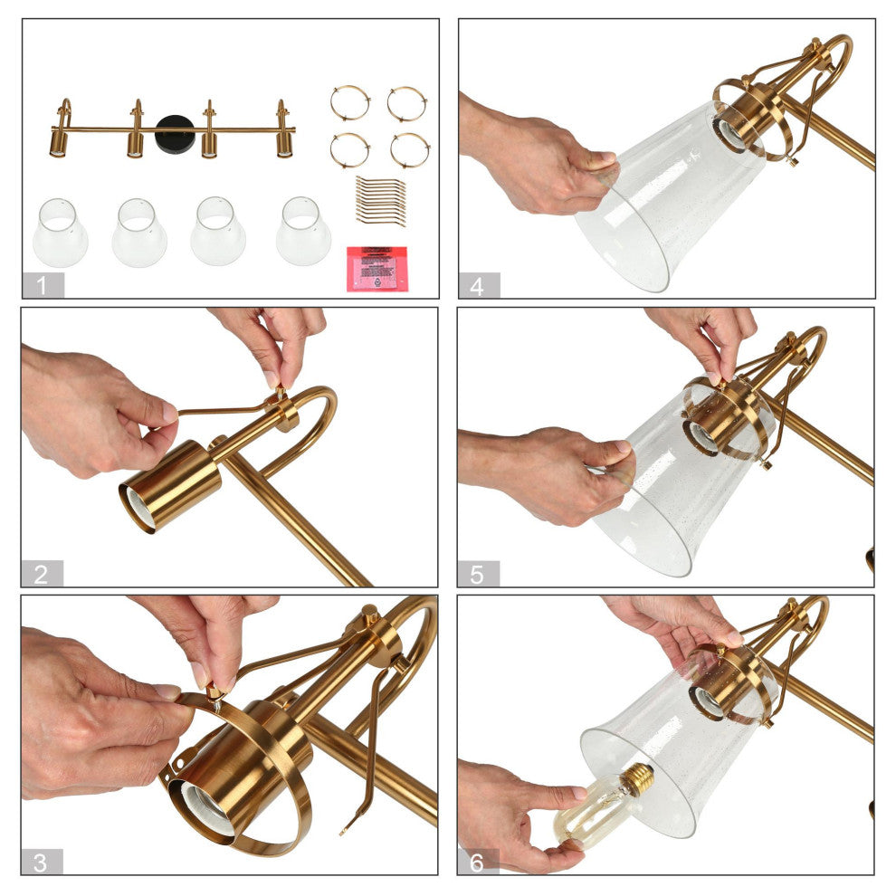 LNC Polished Gold Modern Seeded-Glass Wall Sconce, 4 Lights