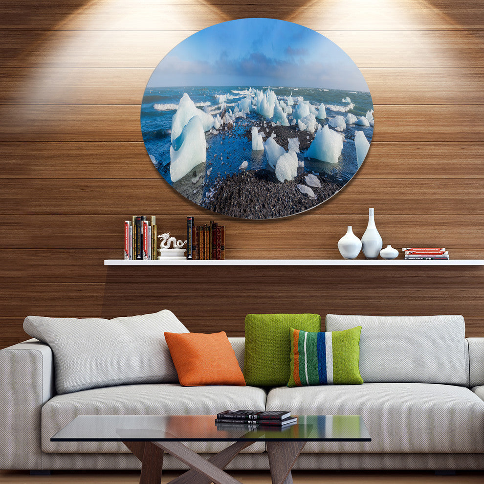 Ice Blocks On Sand Beach, Seashore Disc Metal Wall Art, 38"