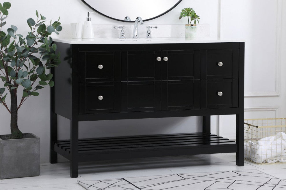 Tobias 48" Single Bathroom Vanity, Black With Backsplash