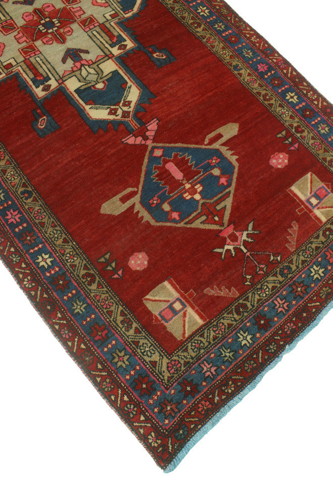 Fine Vintage Distressed Adilynn Red/Blue Runner, 3'6x10'10
