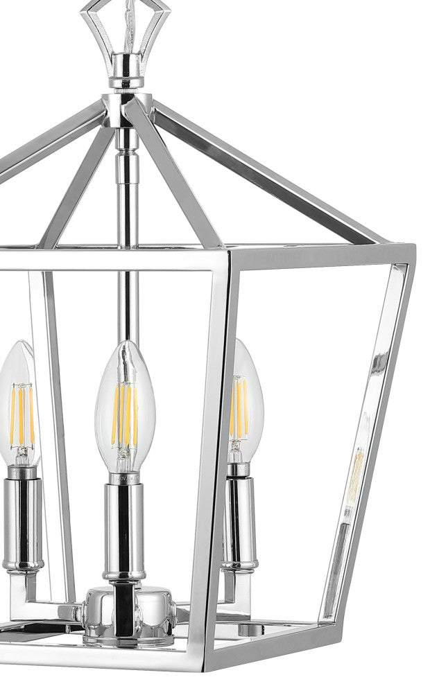Pagoda Lantern Metal LED Pendant, Chrome, Width: 10"