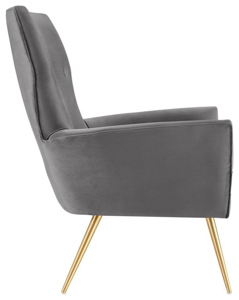 Renata Button Tufted Performance Velvet Armchair, Gray