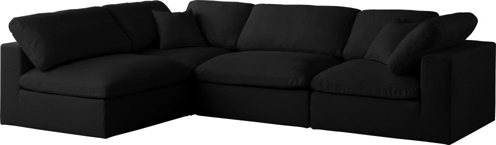 Plush Velvet / Down Standard Comfort L-Shaped Modular Sectional, Black, 4-Piece: 2 Armless Chair, 2 Corner Chair