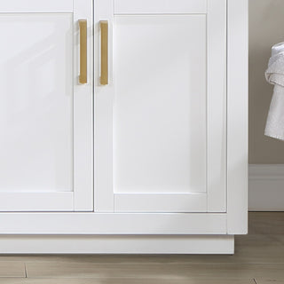 Gavino Vanity With Grain White Composite Stone Top, White/Brushed Gold, 72", No Mirror