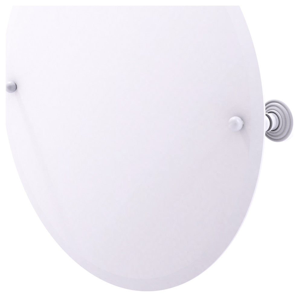 Frameless Round Beveled Edge Tilt Mirror, Matte White
