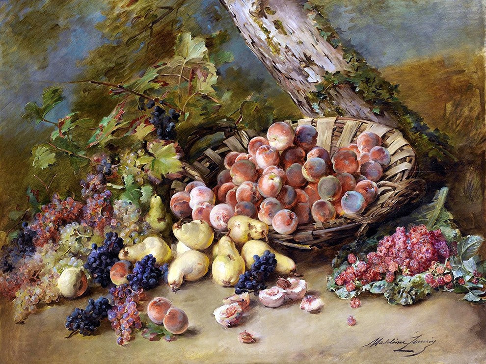 Tile Mural, Fruits Peach Pear Grapes Raspberry By Madeleine Lemaire Matte