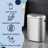 13.2-Gallon Slim Oval Motion Sensor Touchless Trash Can, Touch Mode, Silver