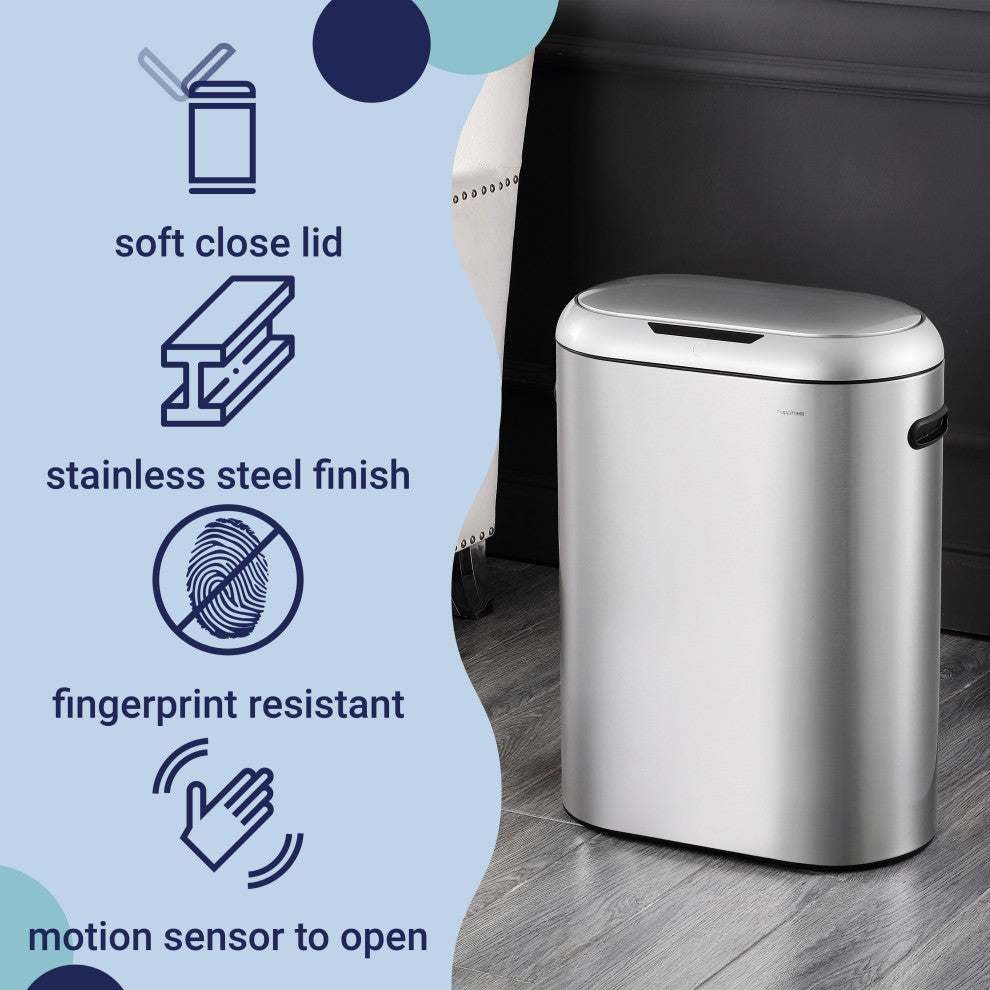13.2-Gallon Slim Oval Motion Sensor Touchless Trash Can, Touch Mode, Silver