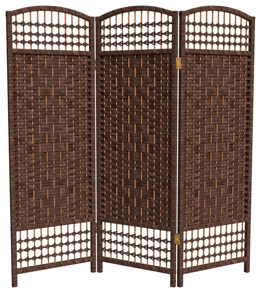 4' Tall Fiber Weave Room Divider, Dark Mocha, 3 Panels