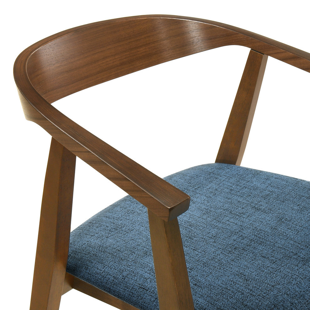 Santana 7-Piece Round Walnut Wood Dining Table Set With Blue Fabric