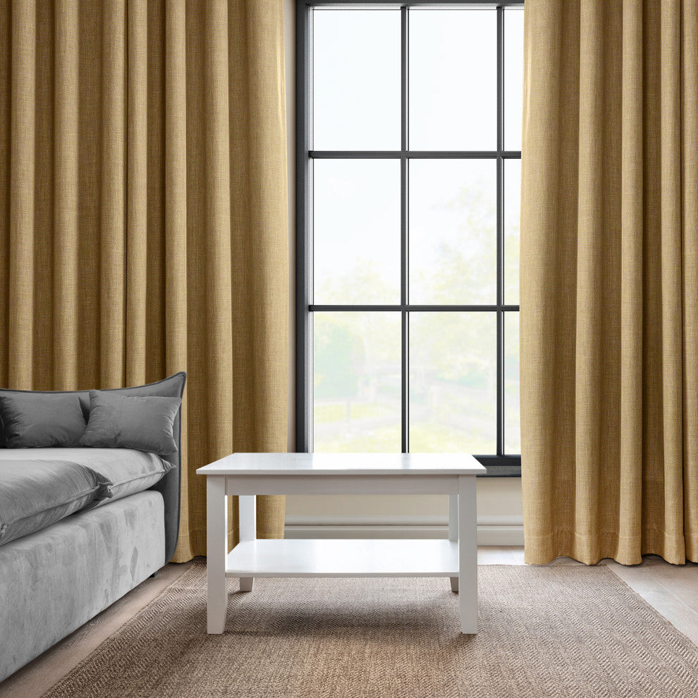 Faux Linen Grommet Room Darkening Curtain Single Panel, Butterscotch, 50w X 84l