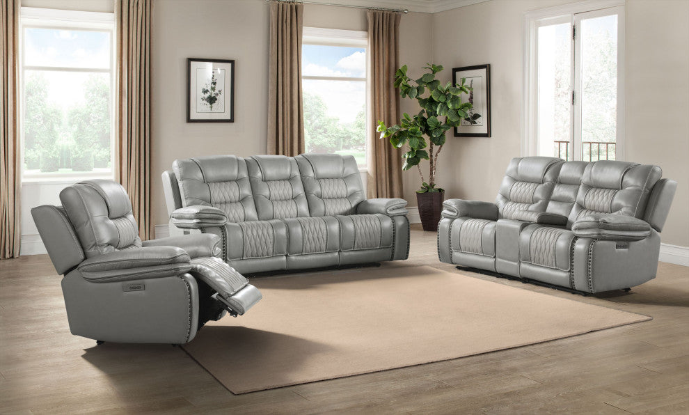 Cody Sofa With Dual-Power Recline and Power Headrest, Light Gray