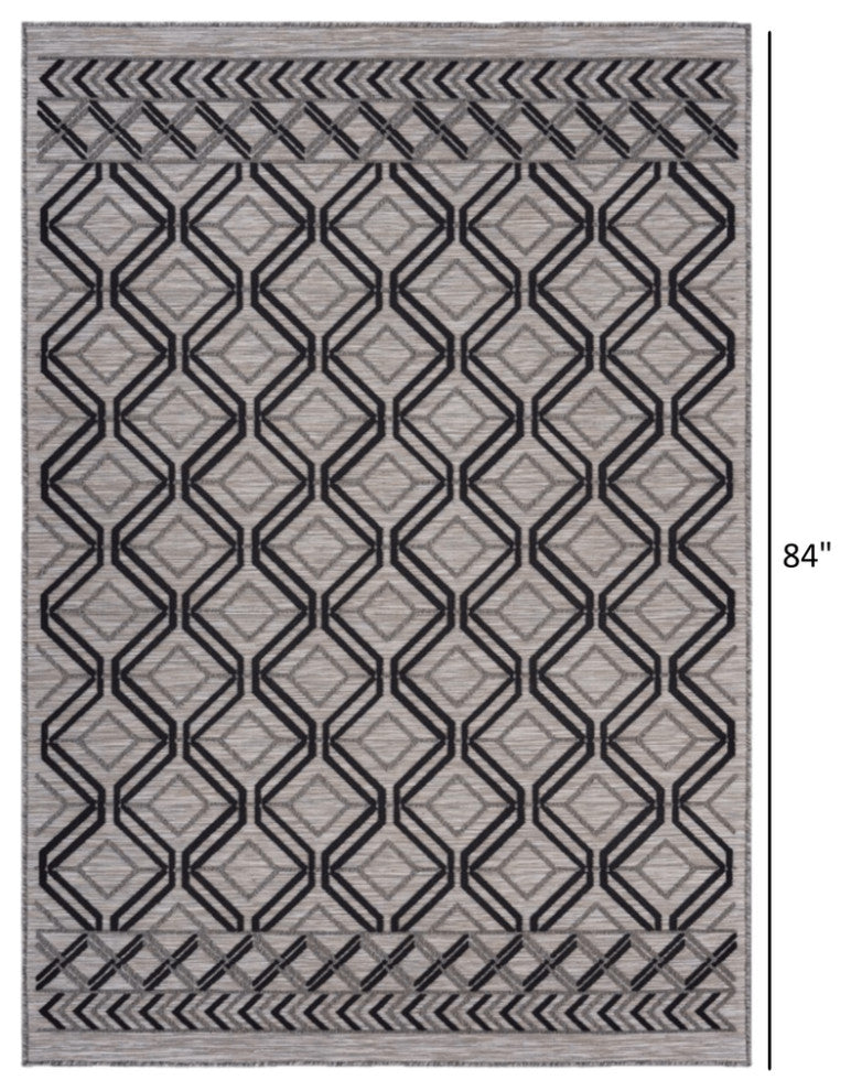 5' X 7' Black And Tan Indoor Outdoor Area Rug