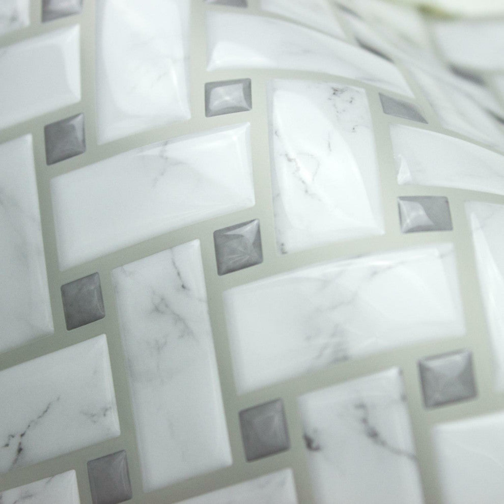 Grey Basketweave Carrara Marble Peel & Stick Backsplash