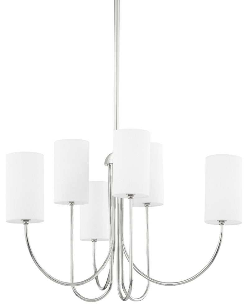 Harlem 6-Light Chandelier, Polished Nickel Frame, White Shade