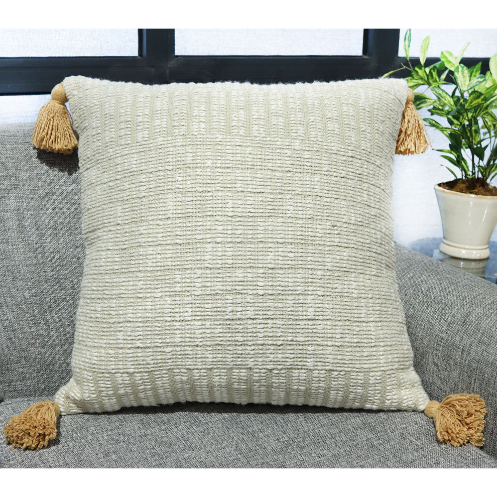 Natural Hand-Woven with Tassels Dameron Throw Pillow, 20" x 20"