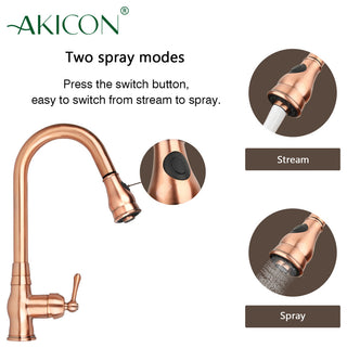 Copper Pull Down Kitchen Faucet, Single Level Solid Brass Kitchen Sink Faucets
