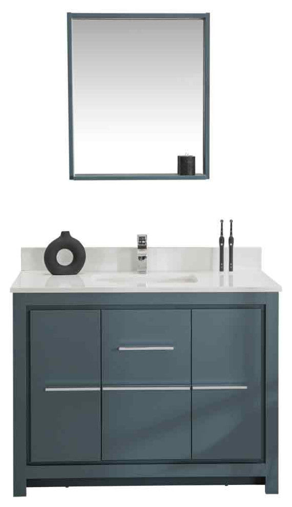 Mila Collection 42" Bathroom Vanity With Sink, Mirror, Countertop, Alasca Blue