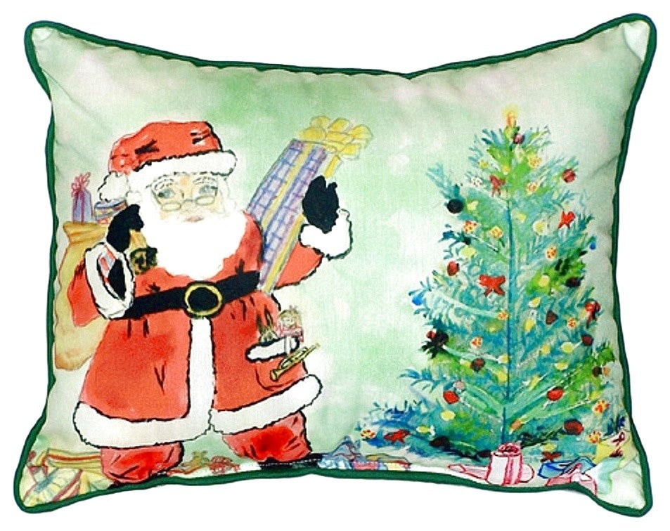 Betsy Drake Santa & Tree Small Indoor/Outdoor Pillow 11x14