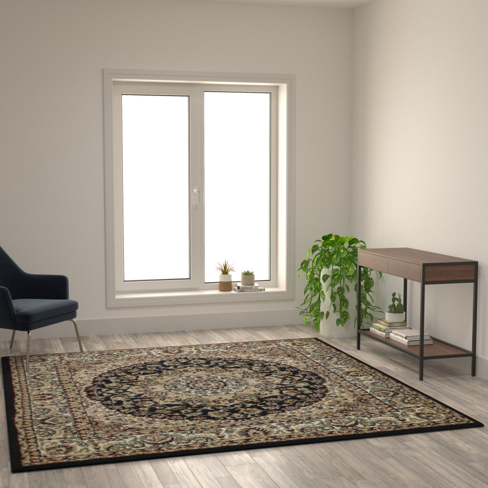Florence Collection Persian Style Square 7' x 7' Black Area Rug