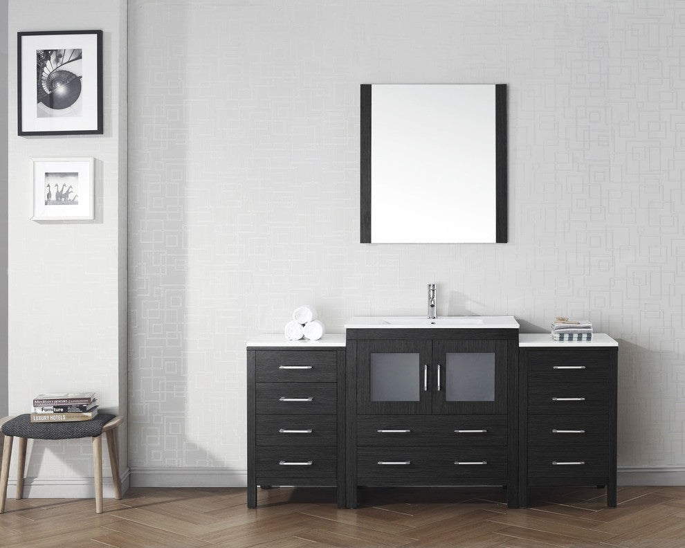 Virtu Dior 68" Single Bathroom Vanity, Zebra Gray, Faucet, Mirror