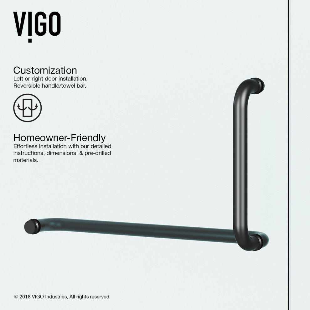 VIGO Pirouette 30" to 36" W x 72" H Frameless Pivot Shower Door, Matte Black, Clear Glass