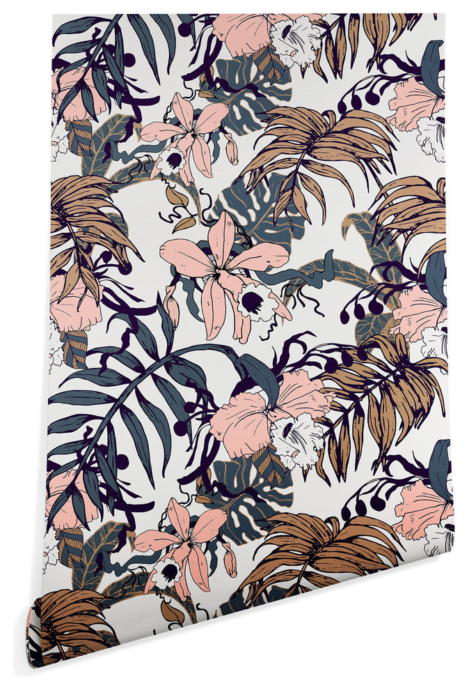 Deny Designs Marta Barragan Camarasa Winter Jungle Wallpaper, Pink, 2'x10'