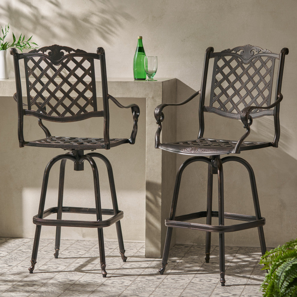 GDF Studio Pomelo Outdoor Cast Aluminum Bar Stools, Set of 2