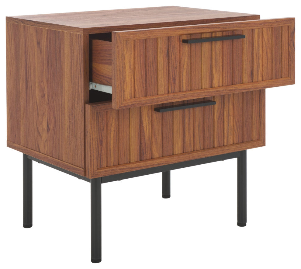 Safavieh Axelle 2 Drawer Nightstand, Walnut/Black