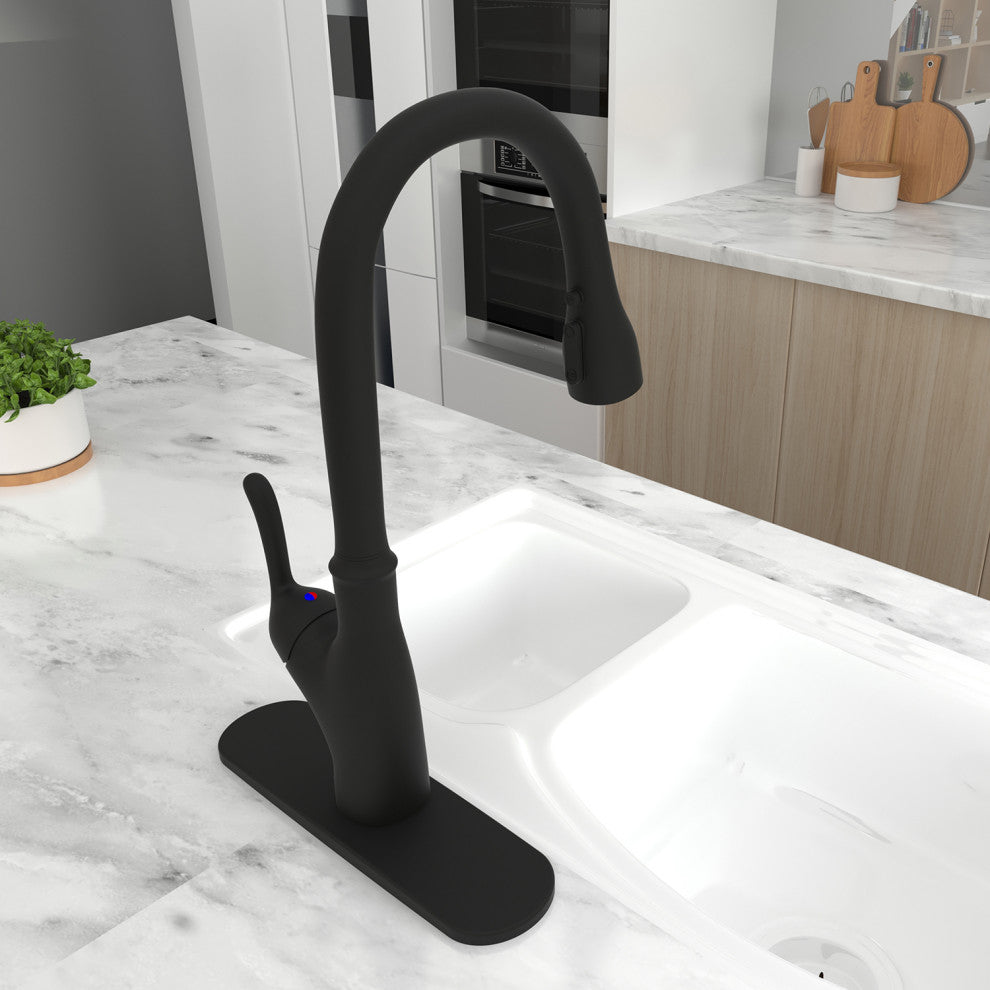 Single Handle Deck Mounted High Arc Pull Down Touchless Kitchen Faucet, Matte Bl