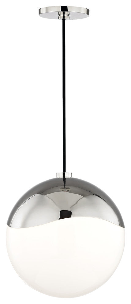 Ella Large Pendant, Opal Glossy Glass, Finish: Polished Nickel