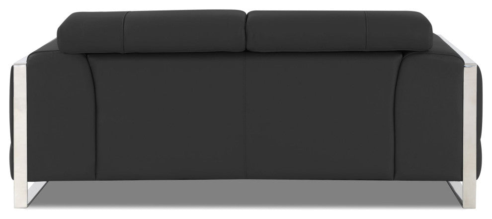 Trento Genuine Italian Leather Modern Loveseat Dark Gray