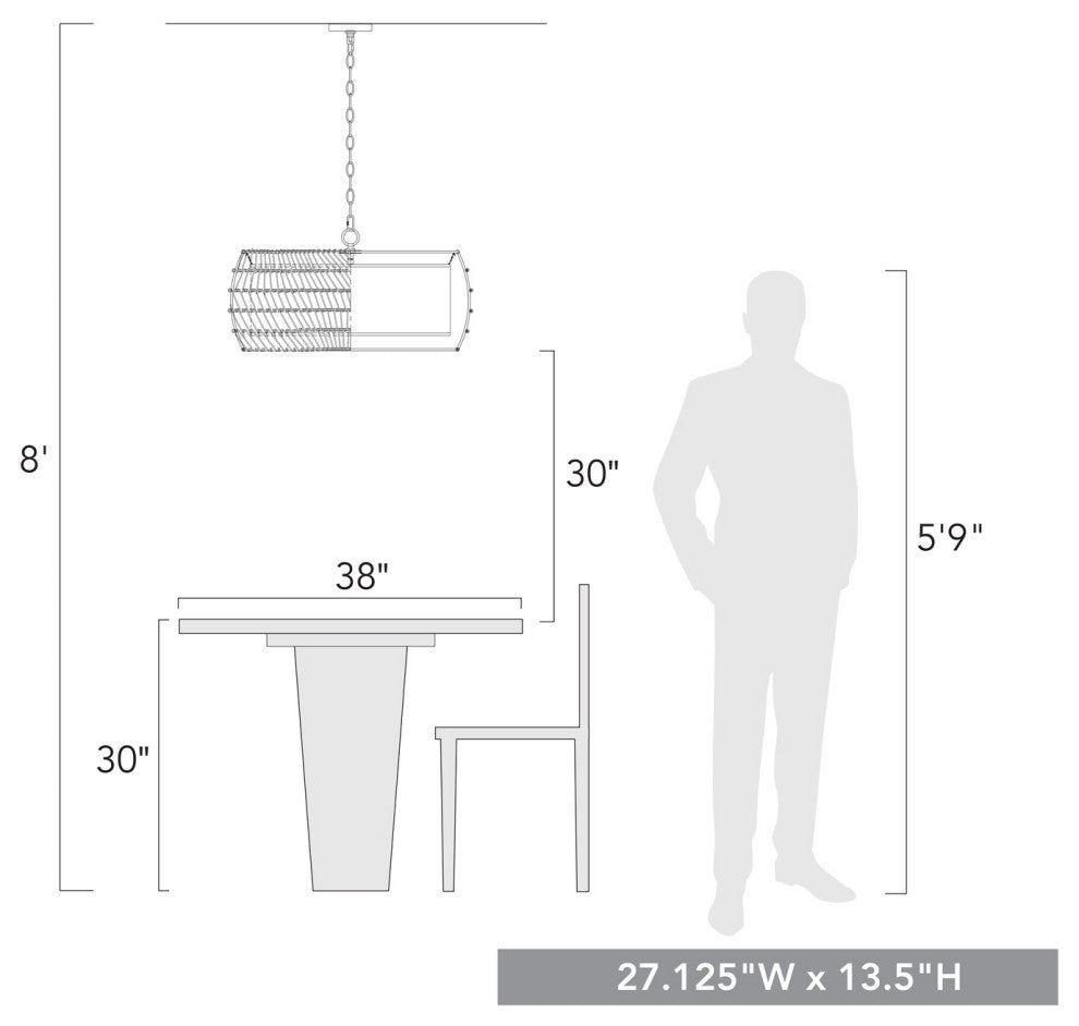 Everly 6 Light Chandelier, Matte Black With Modern Black Rattan Shade