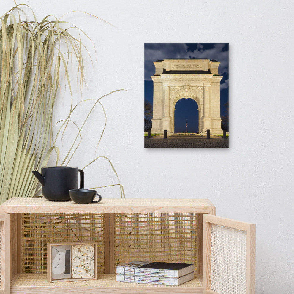 Night Photo at Valley Forge Arch Night Photo Canvas Wall Art Print, 16" X 20"