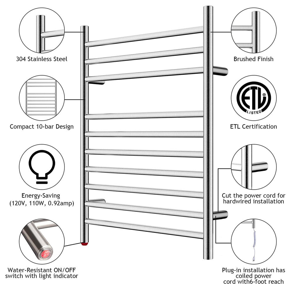 HEATGENE Towel Warmer, Compact Electric Towel Warmer for Small Bathroom, Brush