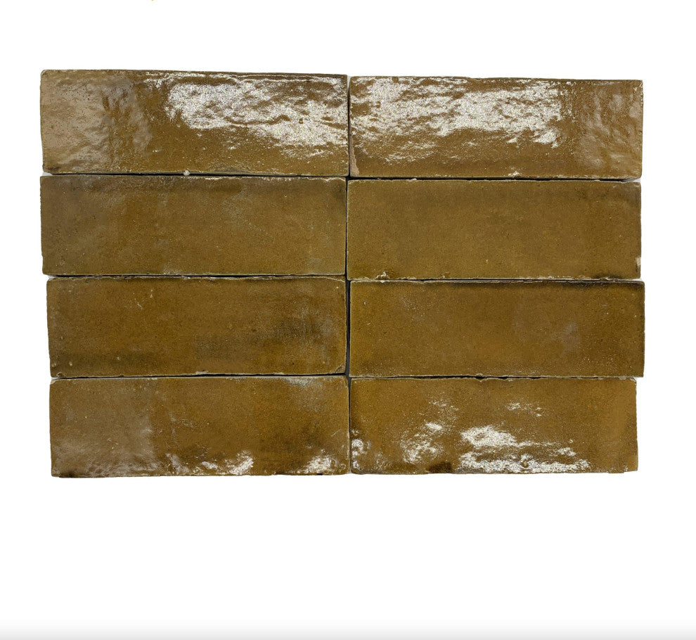 Moroccan Handmade 2x6 Solid Color Zellige Tile, Caramel