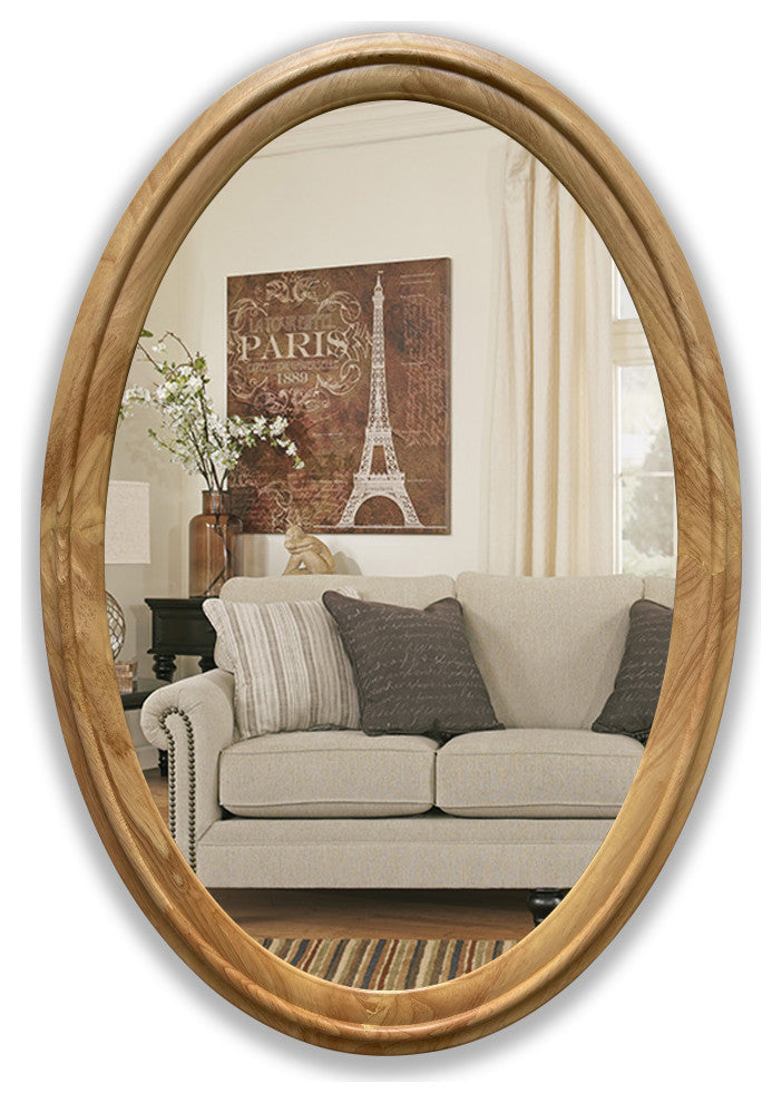 Chloe's Reflection Contemporary Maple Wood Oval Framed Wall Mirror, 34" Height