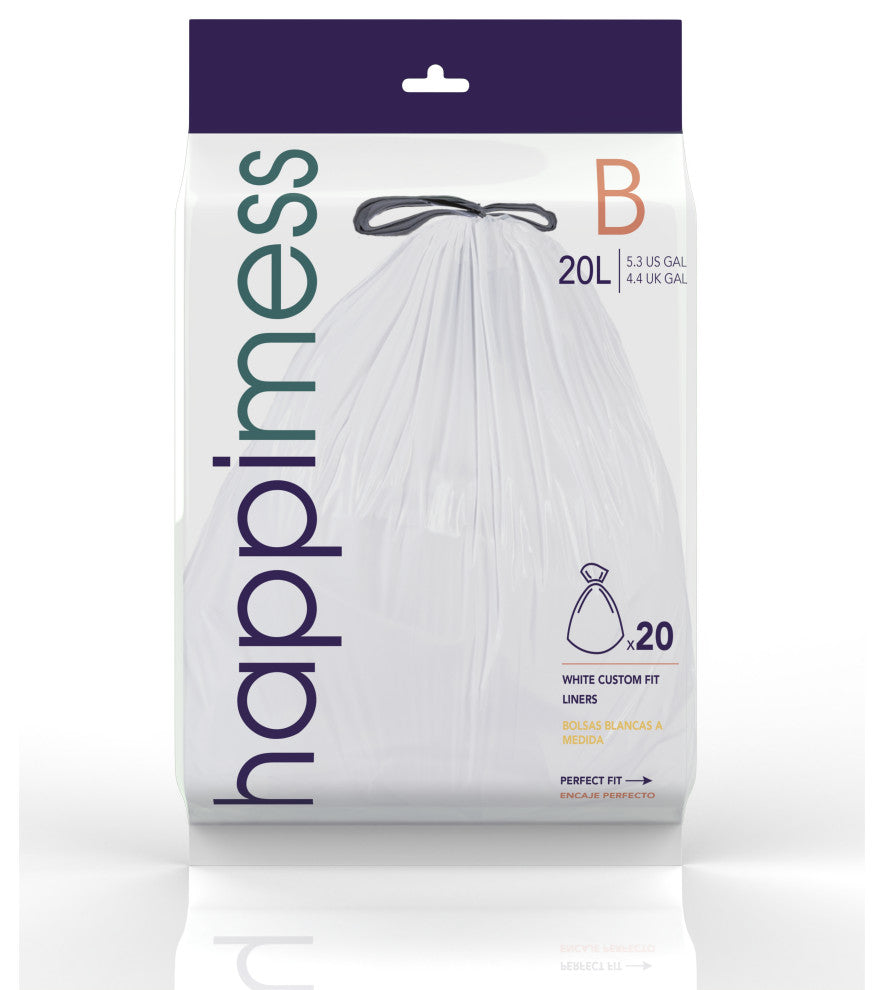 happimess Drawstring Trash Can Liner,, 60-Count, 3-Packs of 20 Liners, White, 5.3 Gallons