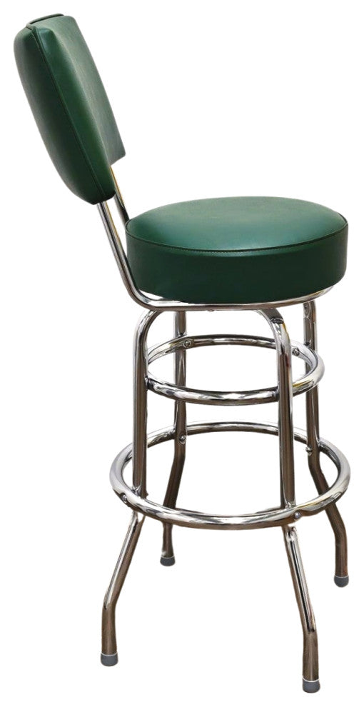 Retro Home Double Ring Upholstered 30" Swivel Bar Stool with Back, Green