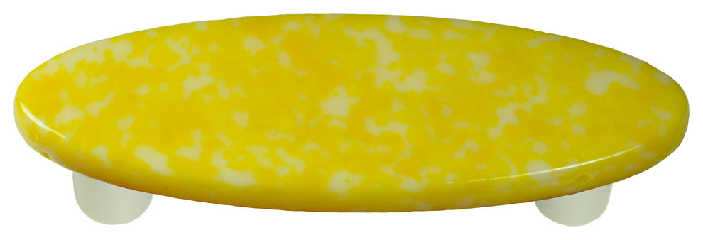 Art Glass Oval Granite Pull, Black Post, Granite, Sunflower Yellow & White