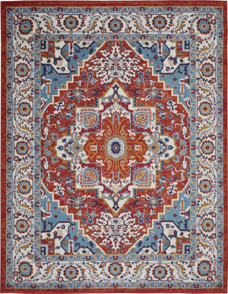 8" x 10" Red and Ivory Medallion Area Rug