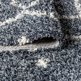 Mercer Shag Plush Tassel Moroccan Diamond Area Rug, Denim Blue/Cream, 3 X 5